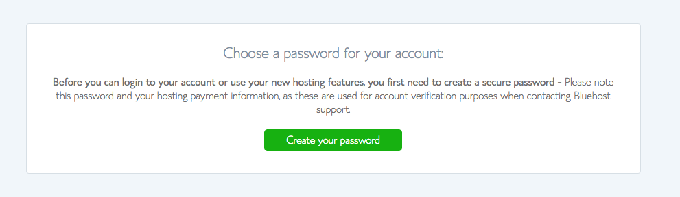 Bluehost password creation
