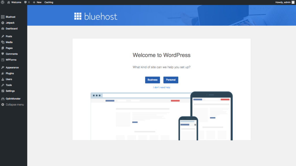 Bluehost Welcome to wordpress