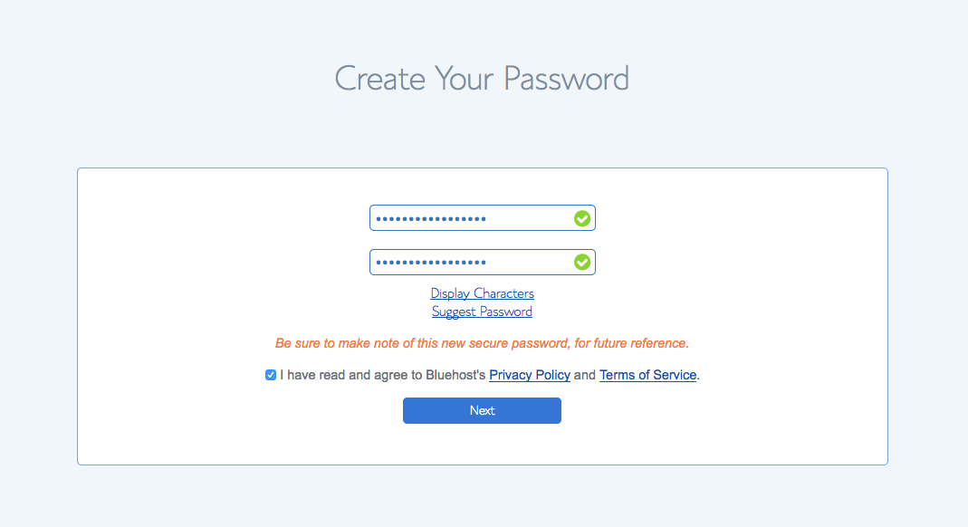 create your password