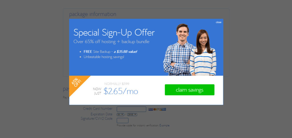 Bluehost special sign-up offer