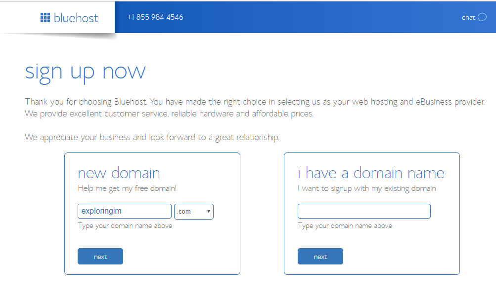 Bluehost signup form